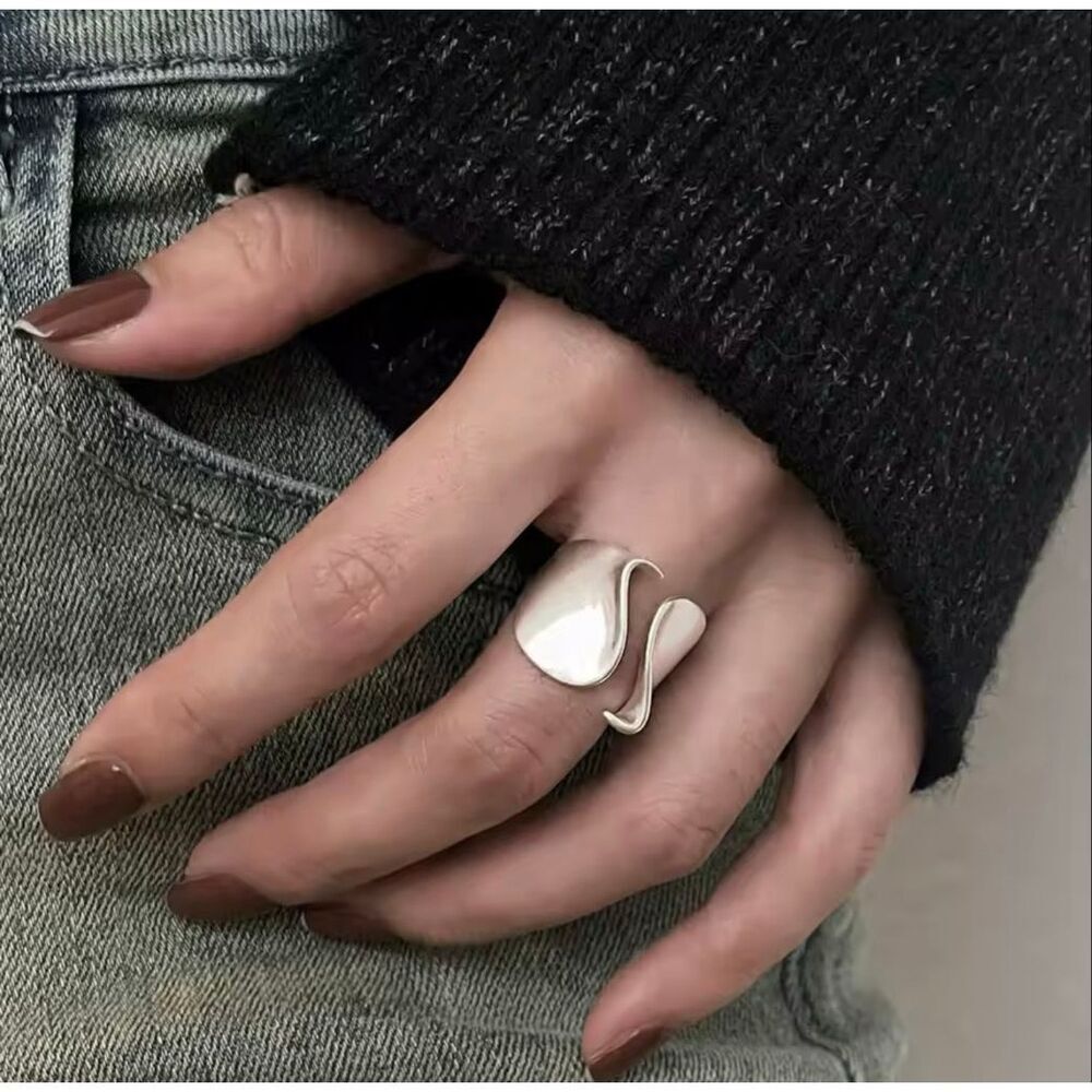 Zara Statement Open Cuff Ring Silver 925 Minimalist Adjustable Modern Ring